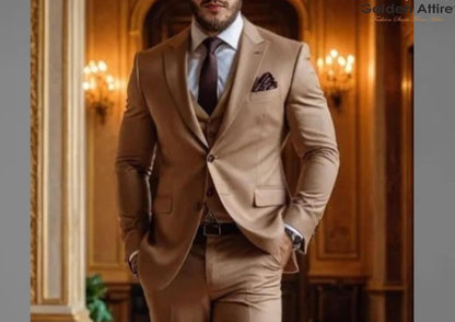 Light Brown Groom Suit, Terry Rayon 3-Piece Wedding Ensemble