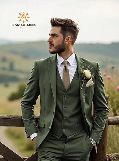 Emerald Green Three Piece Groom Suit: Customizable Wedding Bespoke Suit