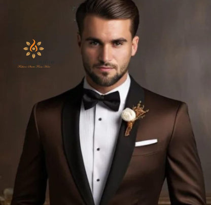 Brown Dinner Suit Black Shawl Lapel Tuxedo, Wedding Groom Suit