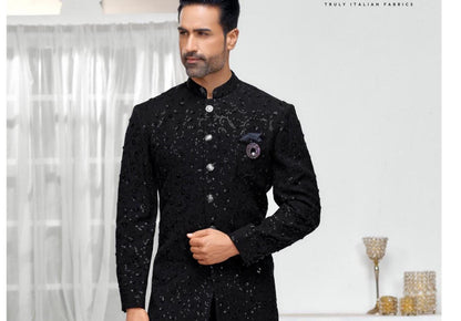Majestic Black Handwork Sherwani: Indo Western Groom Outfit