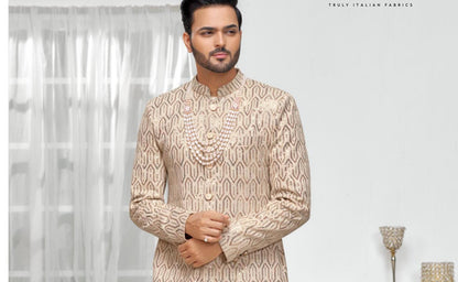 Handcrafted Golden Wedding Sherwani, Indian Groom Attire