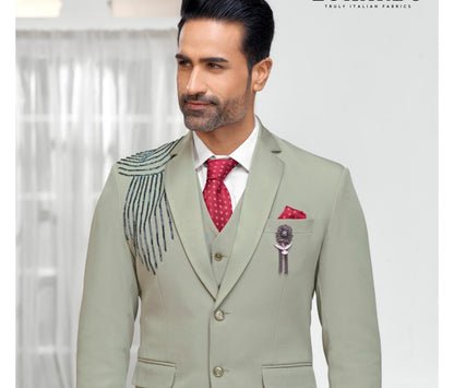 Sage Green 3-Piece Suit: Handcrafted Groom Wedding Suit