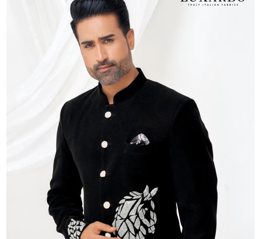 Black Handwork Jodhpuri Suit: Indian Groom Wedding Outfit