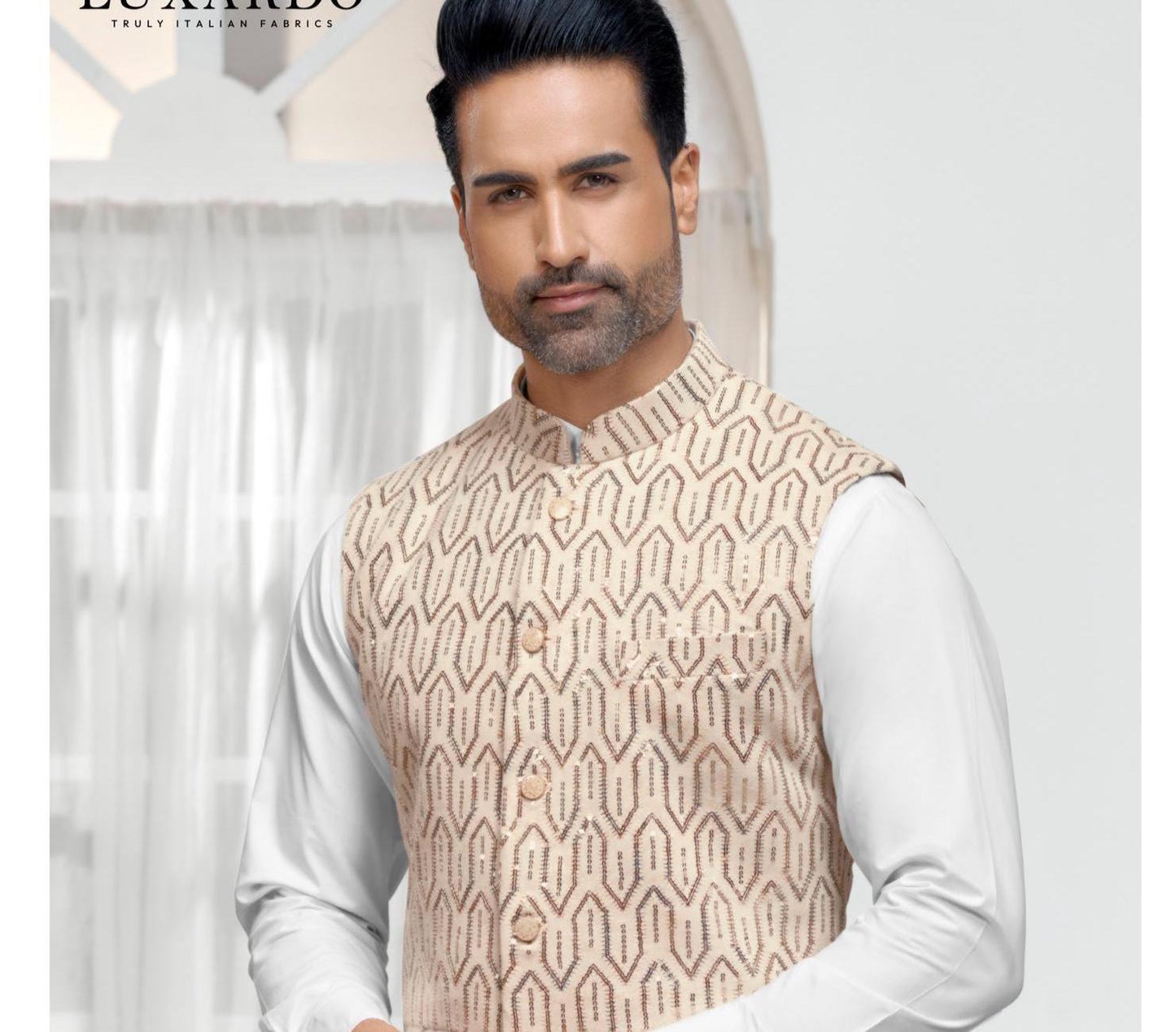 Ivory Nehru Jacket: Men's Beige Modi Vest, Indian Wedding Groom Attire
