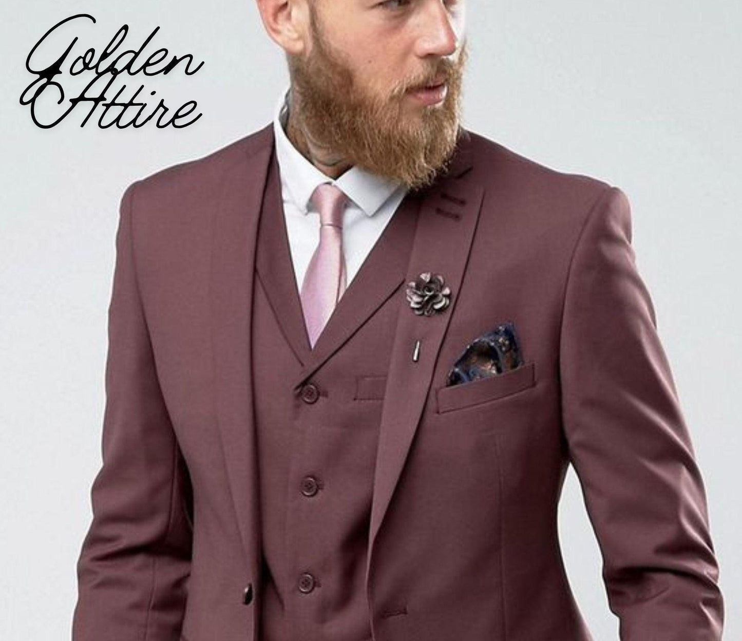 Dark Dusty Rose Terry Rayon Suit: Men's 3-Piece Wedding Tuxedo