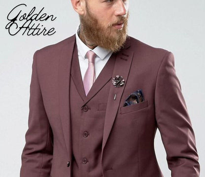 Dark Dusty Rose Terry Rayon Suit: Men's 3-Piece Wedding Tuxedo