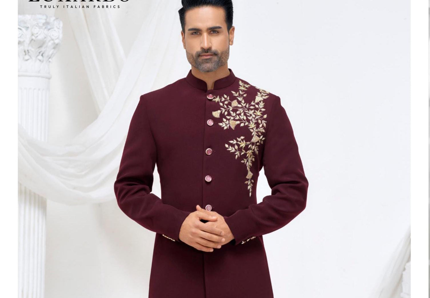 Maroon Groom Sherwani: Indian Wedding Outfit with Embroidery
