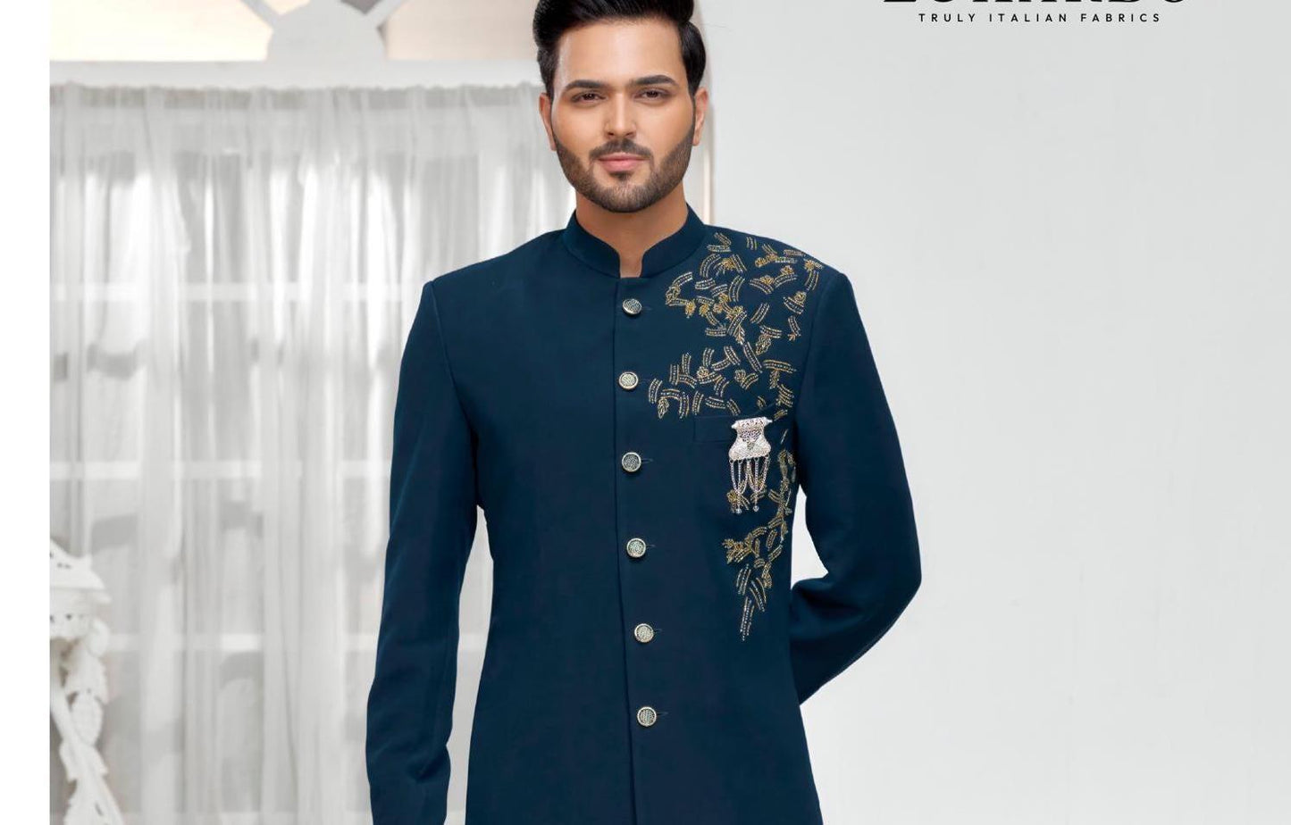 Blue Sherwani for Groom: Bollywood Bandhgala Suit