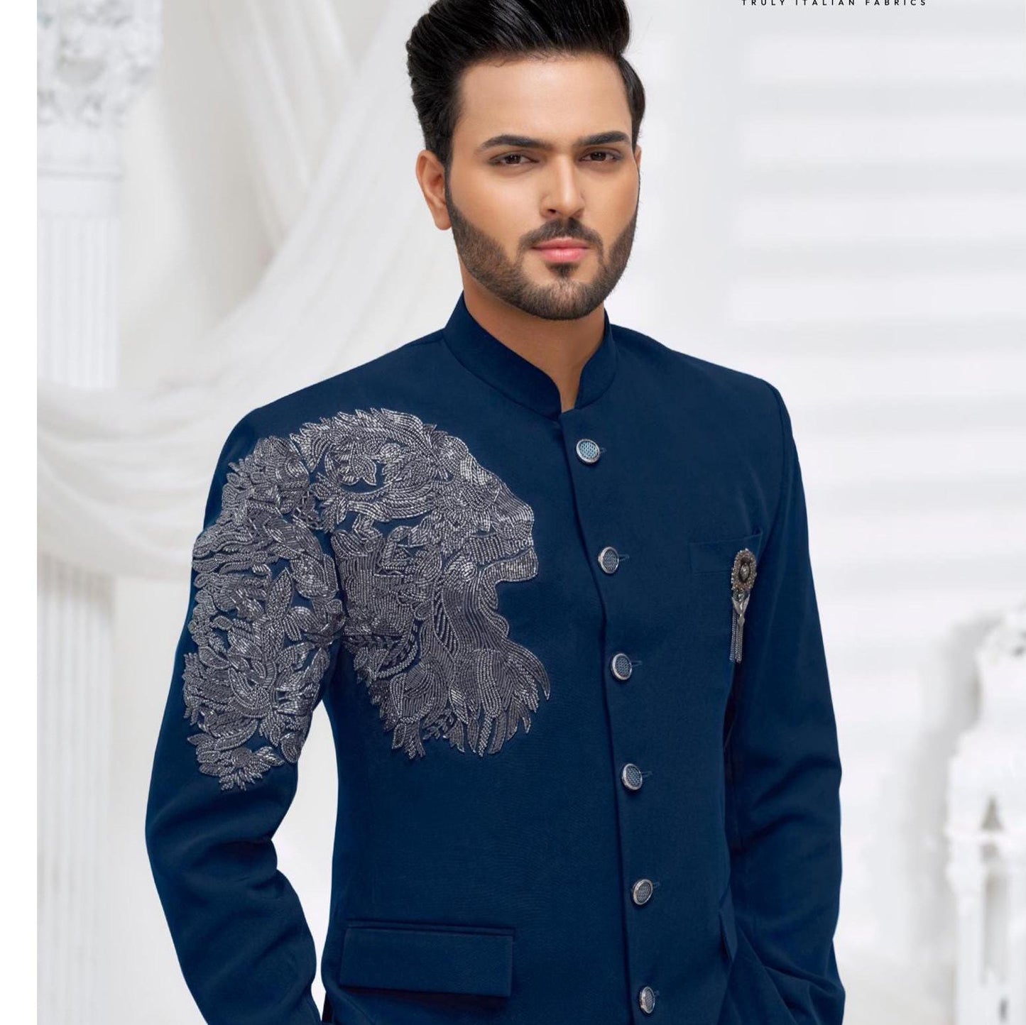 Blue Jodhpuri Suit: Men's Hand-Worked Indian Wedding Outfit