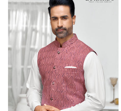 Indian Nehru Jacket: Men's Wedding Groom dusty Rose Jacket