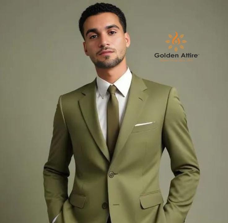 Men's Olive Green Three Piece Wedding Suit, Stylish Fit
