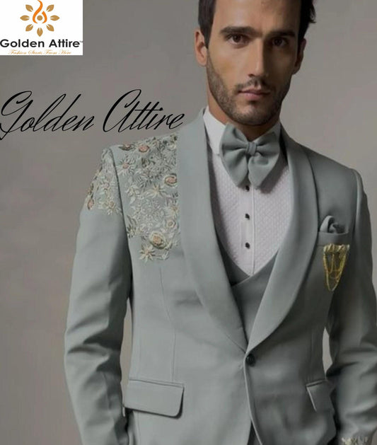 Green Three Piece Suit: Custom Men's Wedding Tuxedo