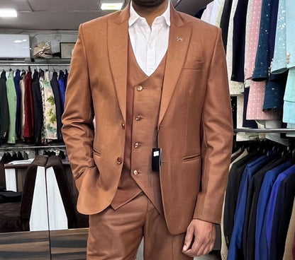 Rust 3-Piece Suit: Classic Wedding Tuxedo for Men