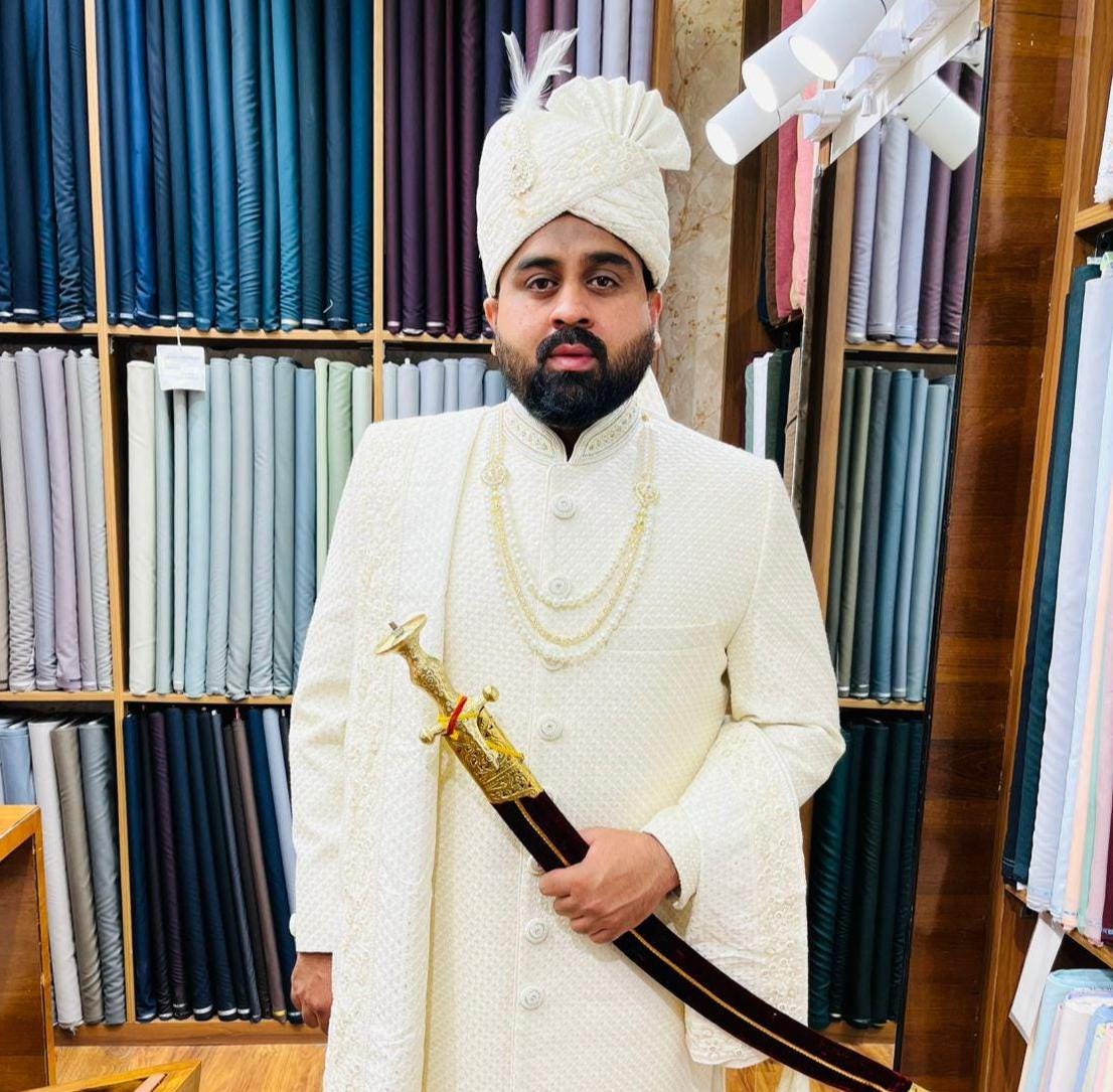 Off-White Groom Sherwani, Embroidered Indian Wedding Attire, Customizable Fit
