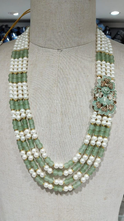 Sage Green Pearl Groom Mala, Indian Wedding Sherwani Necklace