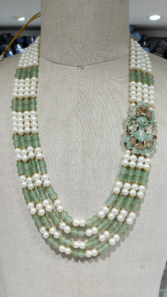 Sage Green Pearl Groom Mala, Indian Wedding Sherwani Necklace