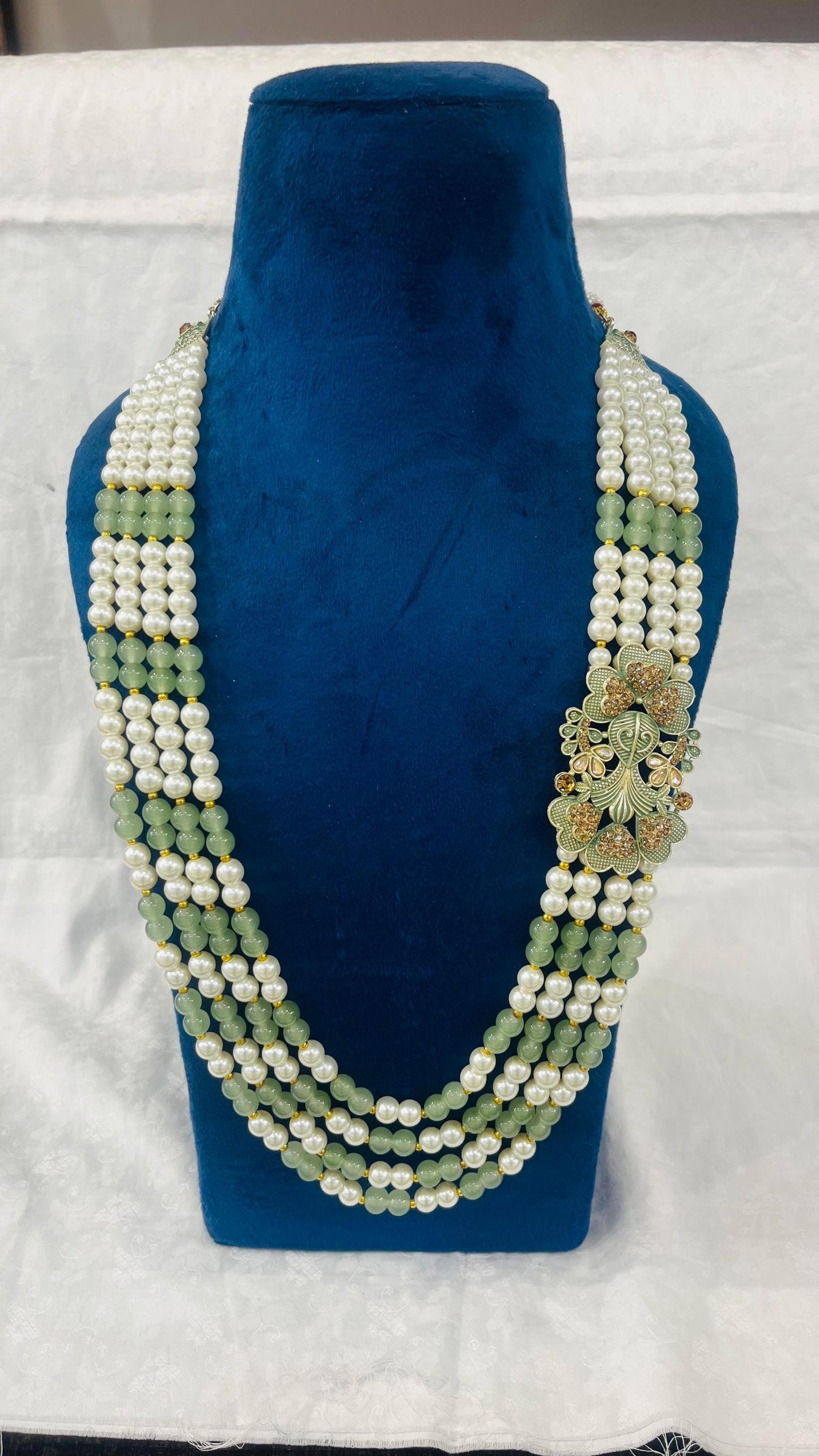 Sage Green Pearl Groom Mala, Indian Wedding Sherwani Necklace