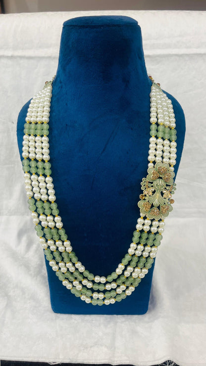 Sage Green Pearl Groom Mala, Indian Wedding Sherwani Necklace