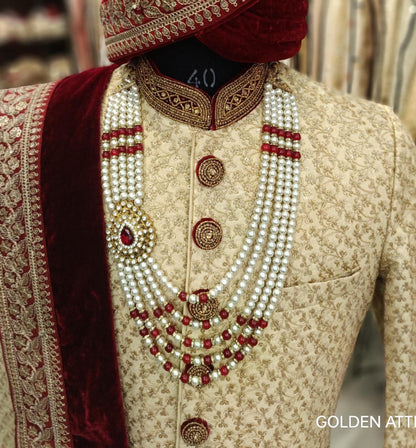 Indian Groom Sherwani Necklace, Pearl & Stone Beads Kantha