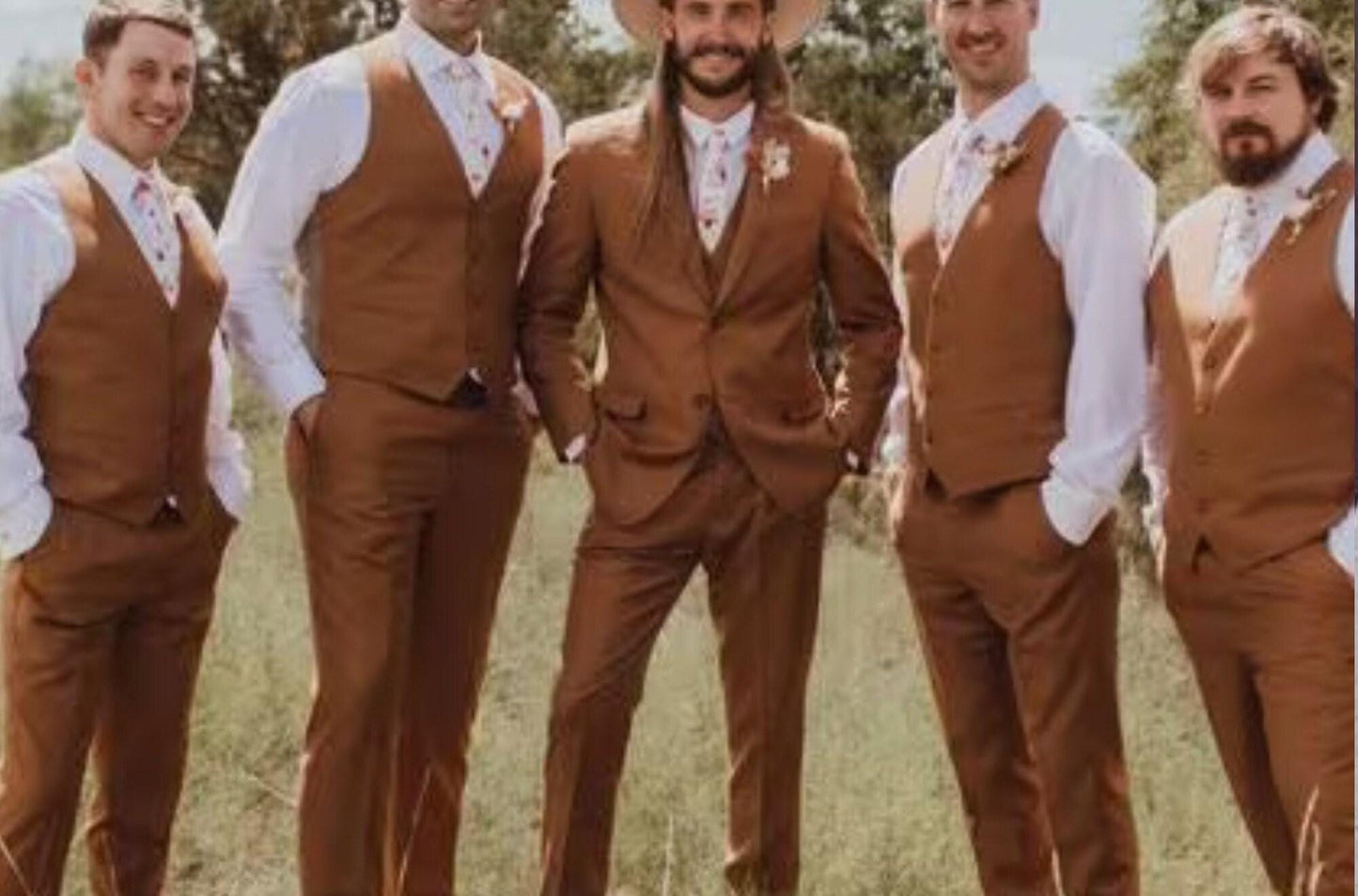 Rust 3-Piece Suit, Terracotta Wedding Groom Tuxedo