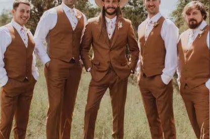 Rust 3-Piece Suit, Terracotta Wedding Groom Tuxedo