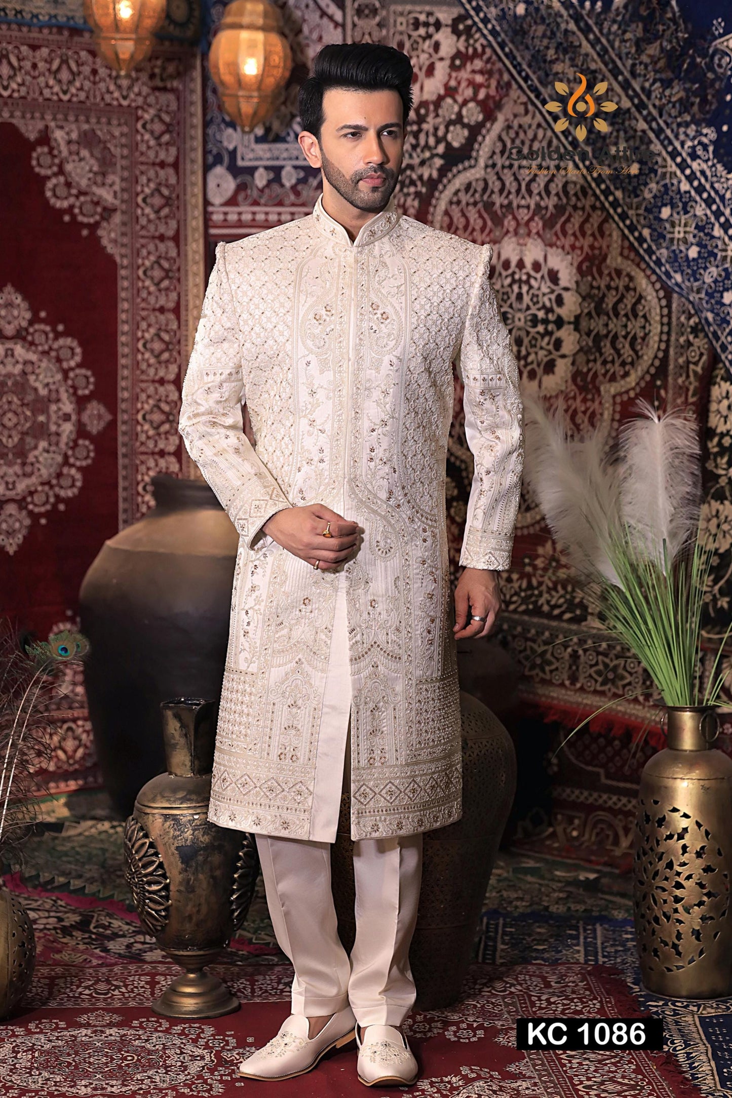 Pink Art Silk Wedding Sherwani, Hand Embroidered Indian Groom Outfit