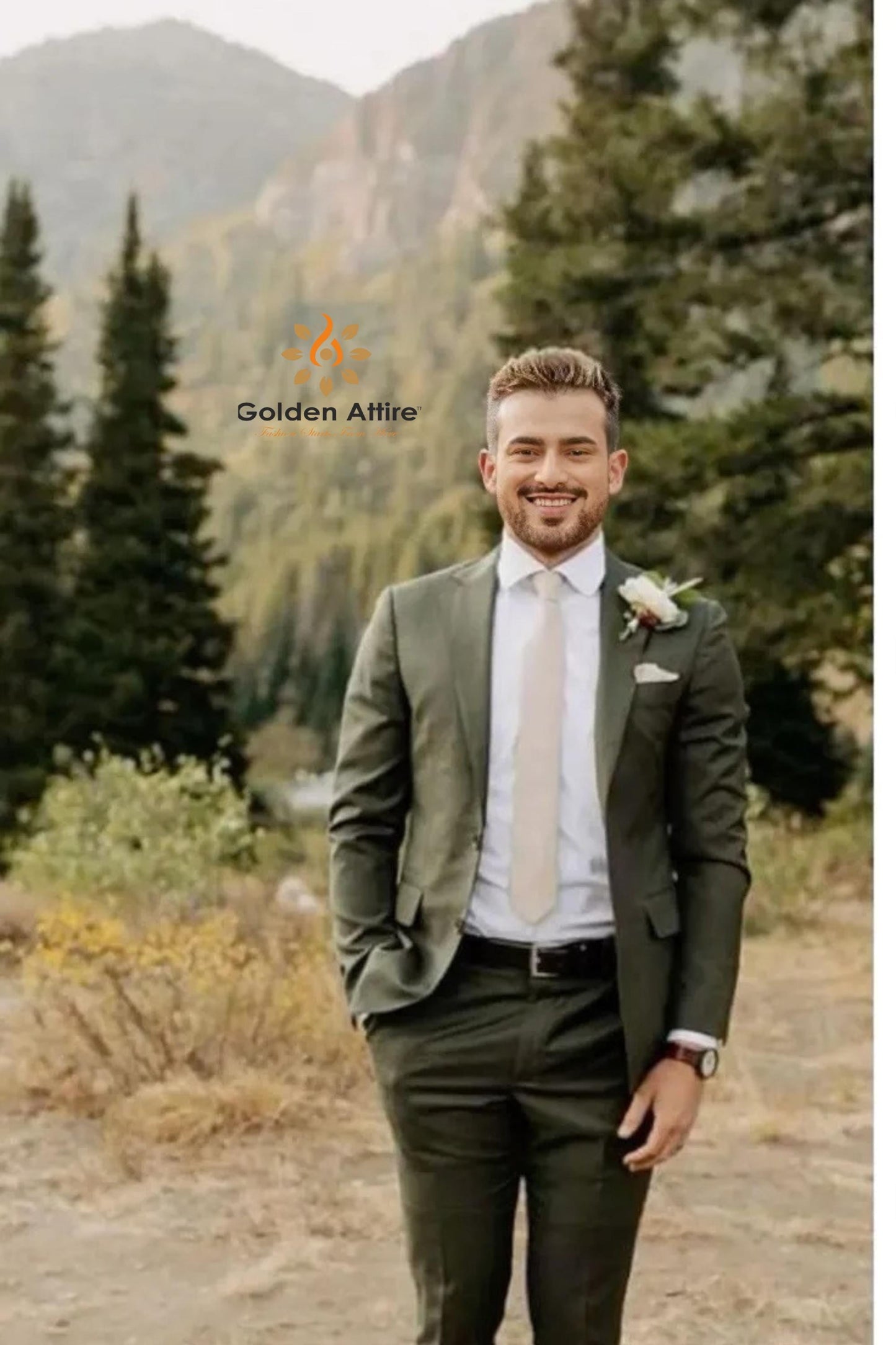 Olive Green Suit, 2-Piece Wedding Set wedding reception Suits for groom, bespoke