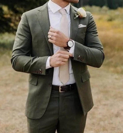 Olive Green Suit, 2-Piece Wedding Set wedding reception Suits for groom, bespoke