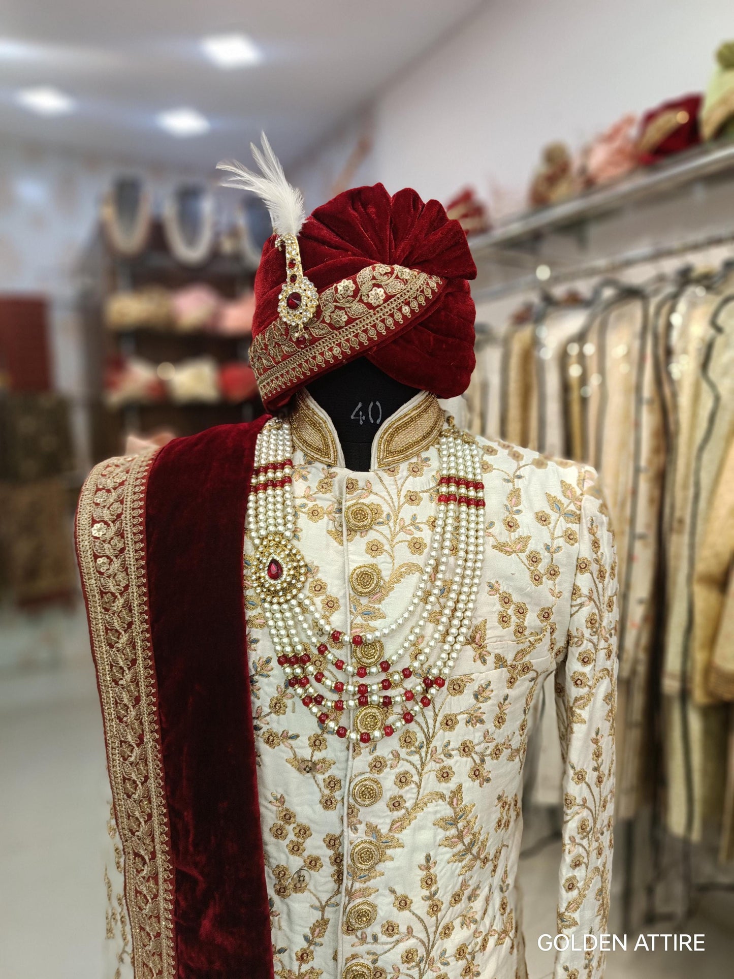 Indian Groom Sherwani Necklace, Pearl & Stone Beads Kantha