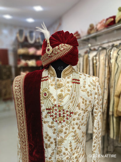 Indian Groom Sherwani Necklace, Pearl & Stone Beads Kantha