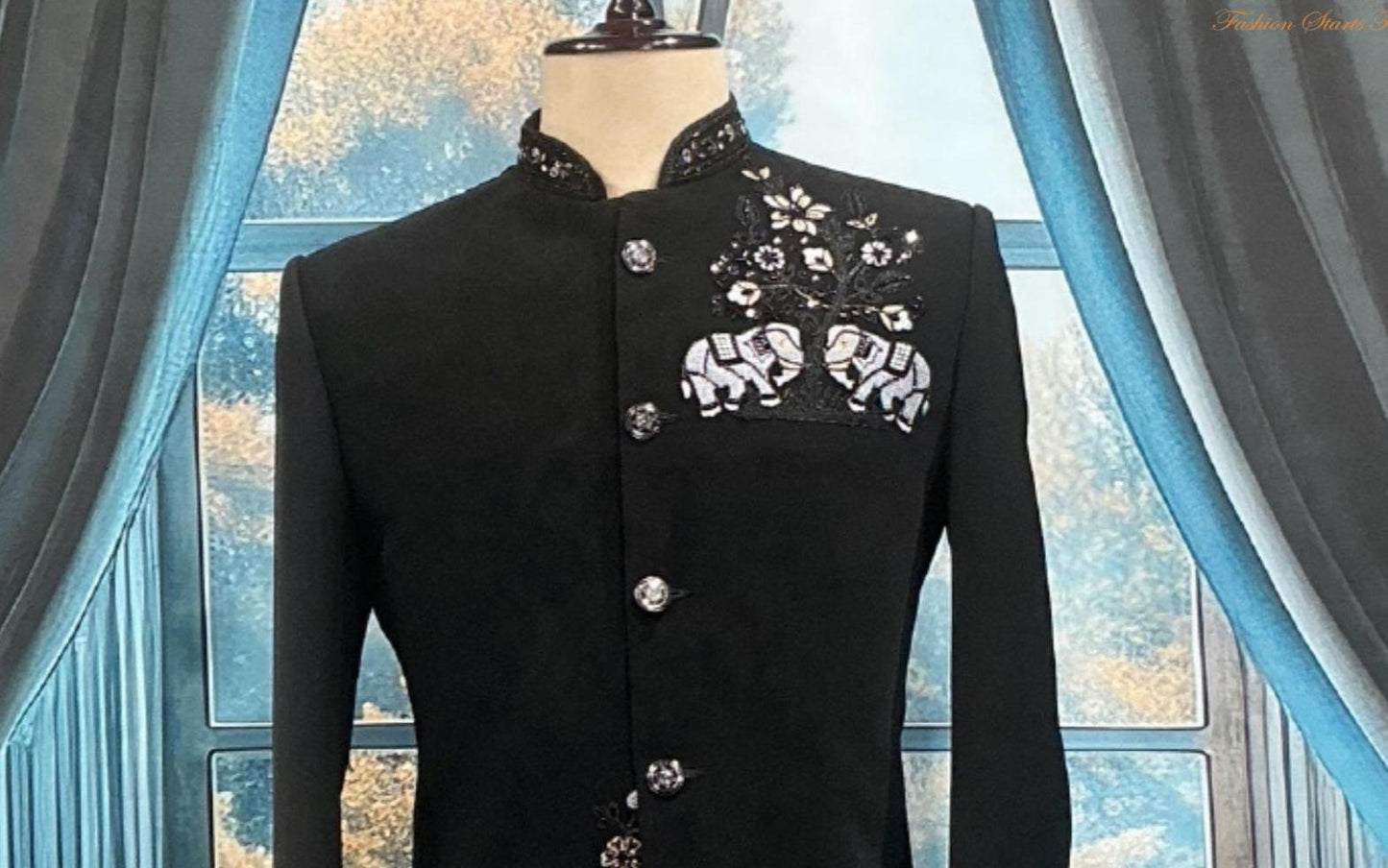 Black Jodhpuri Wedding Suit, Zardozi Embroidery, Customizable Fit