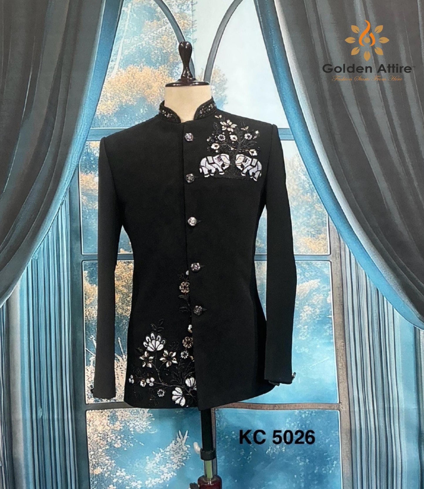 Black Jodhpuri Wedding Suit, Zardozi Embroidery, Customizable Fit