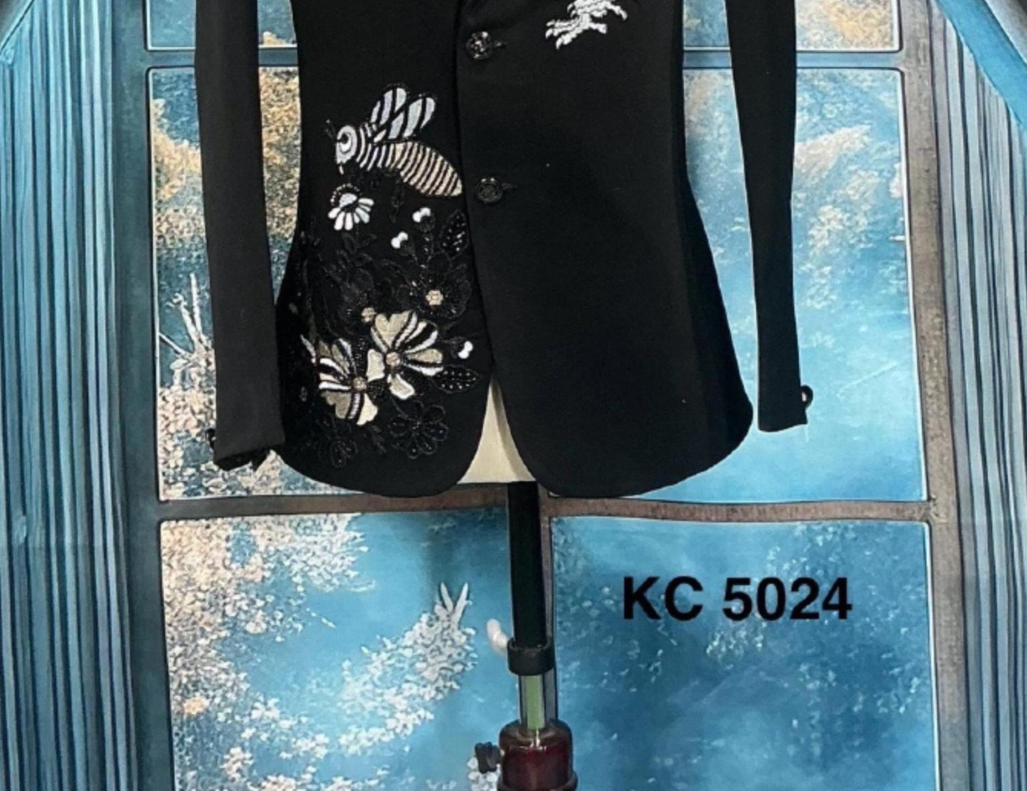 Black Tuxedo Suit: Tailored Fit, Zardozi Embroidery, Groom wedding outfit