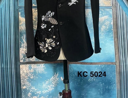 Black Tuxedo Suit: Tailored Fit, Zardozi Embroidery, Groom wedding outfit
