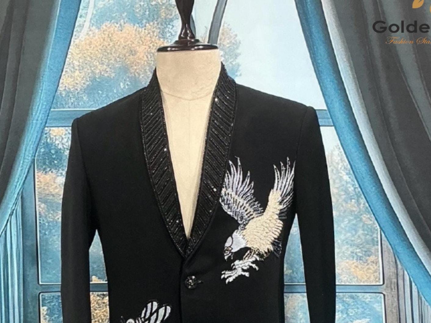 Black Tuxedo Suit: Tailored Fit, Zardozi Embroidery, Groom wedding outfit
