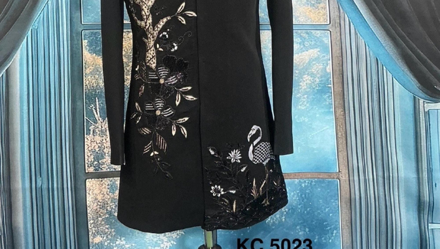 Black Indo Western Sherwani, Zardozi Embroidery, Groom Outfit