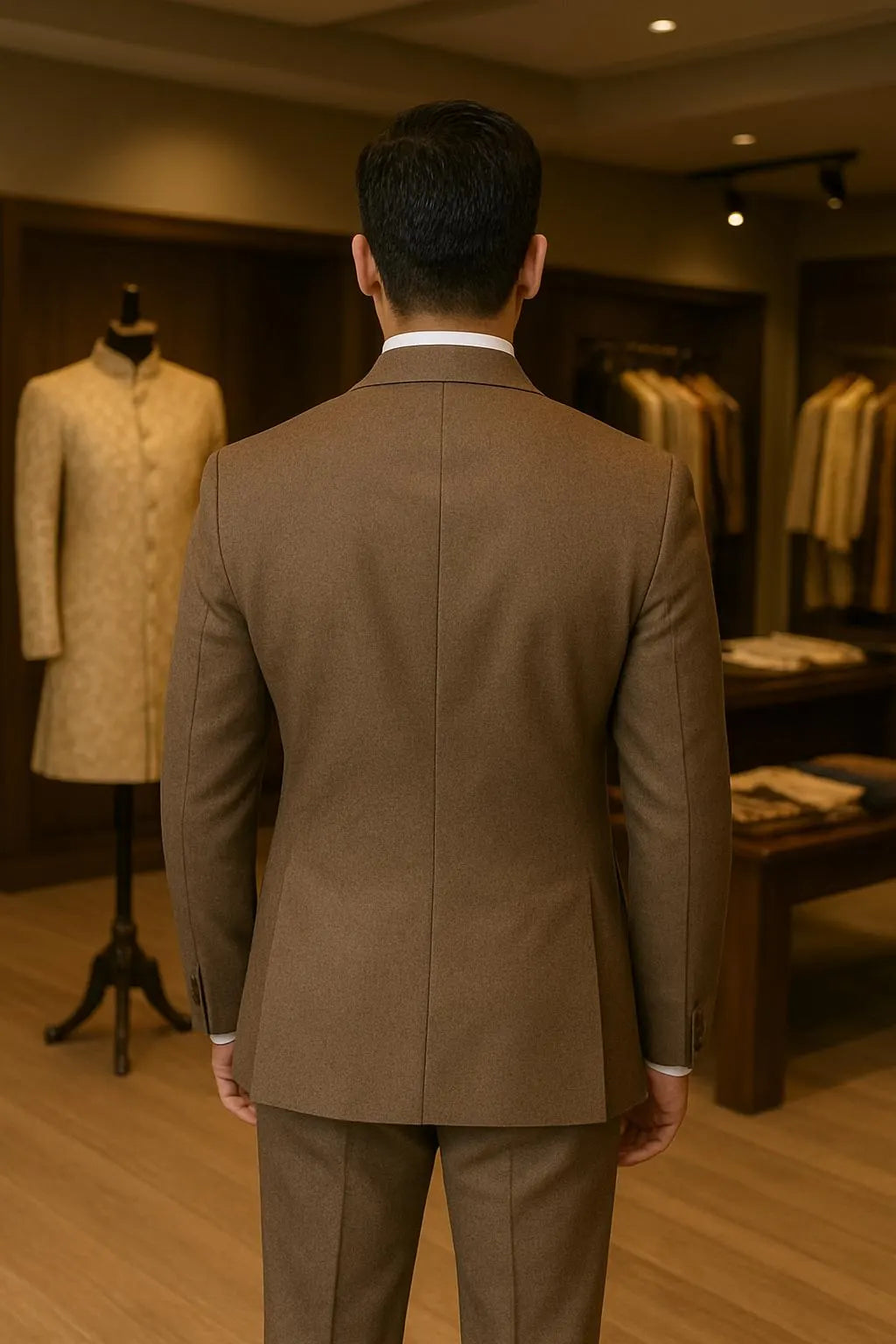 Men's Custom Brown Tweed 3-Piece Groom Suit | Comfortable Luxury Wedding Suit