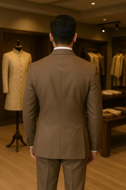 Men's Custom Brown Tweed 3-Piece Groom Suit | Comfortable Luxury Wedding Suit