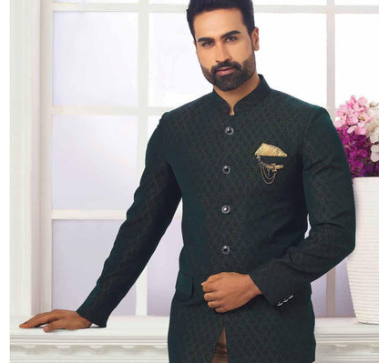 Dark Green Jodhpuri Wedding Suit, Classic Handcrafted Groom Outfit