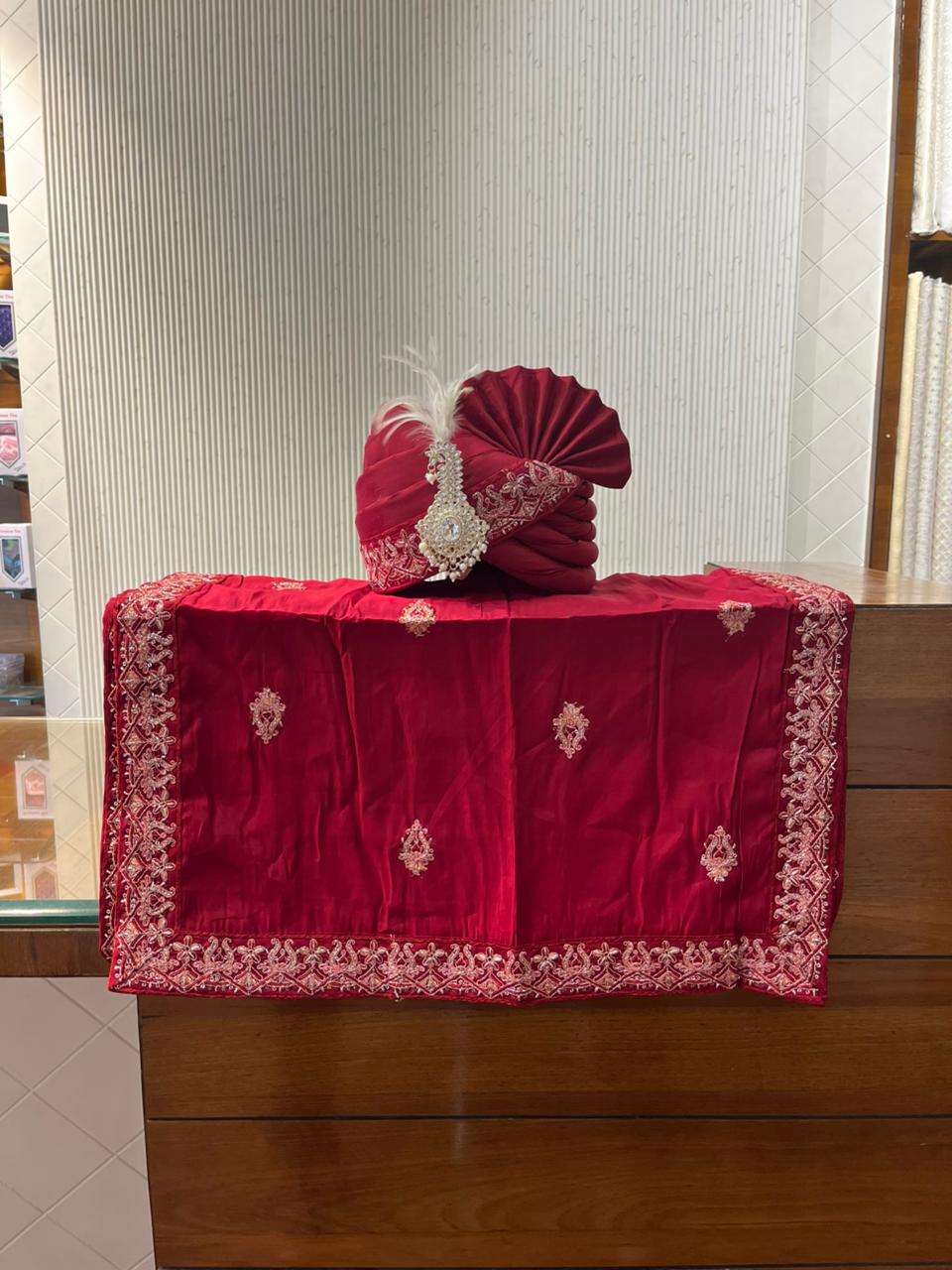 Groom Red Turban Shawl, Wedding Turban, sherwani Pagdi
