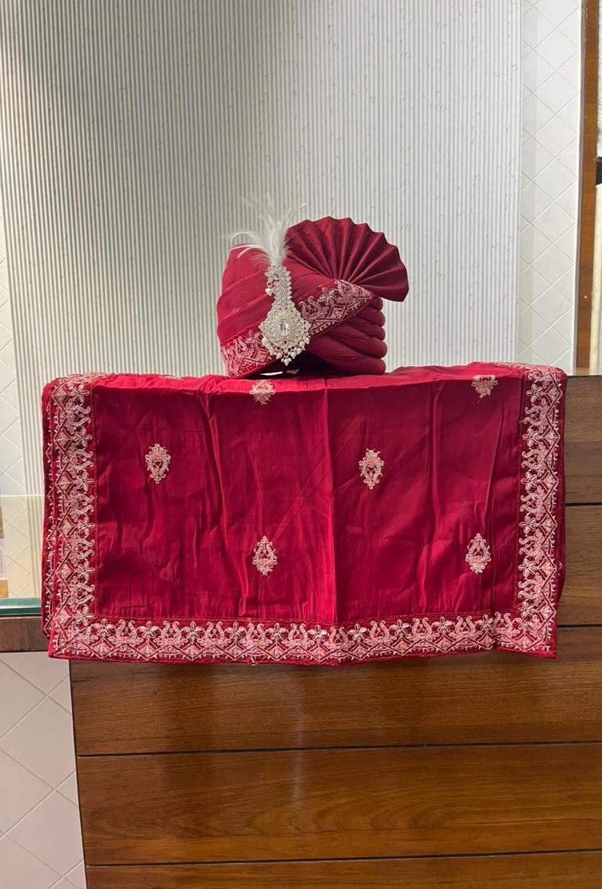 Groom Red Turban Shawl, Wedding Turban, sherwani Pagdi
