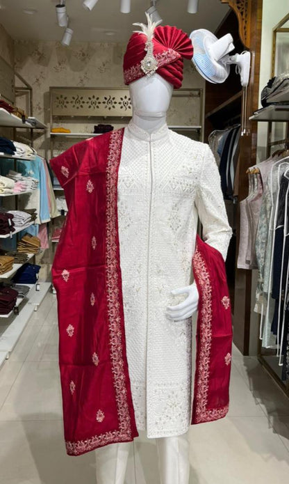 Groom Red Turban Shawl, Wedding Turban, sherwani Pagdi