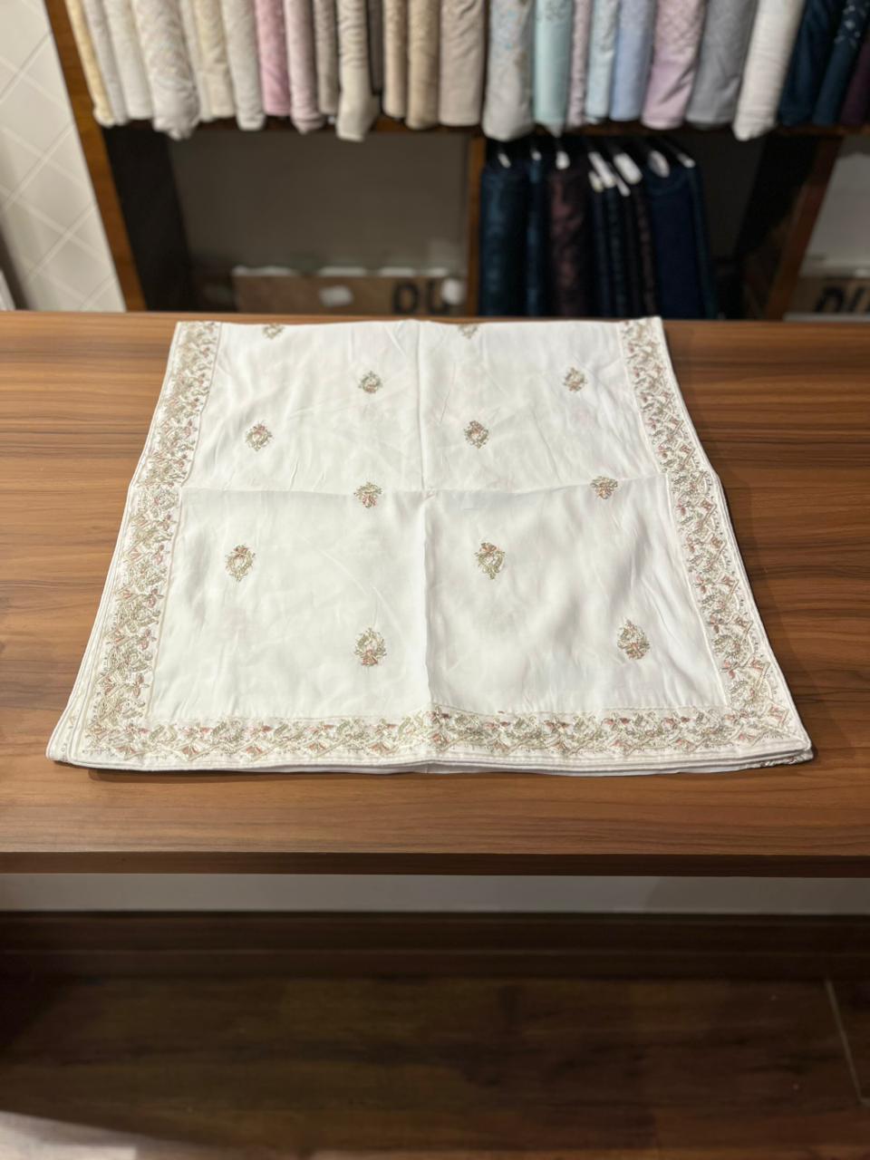 Ivory Indian Groom Turban, Art Silk Wedding Safa, Embroidered Shawl
