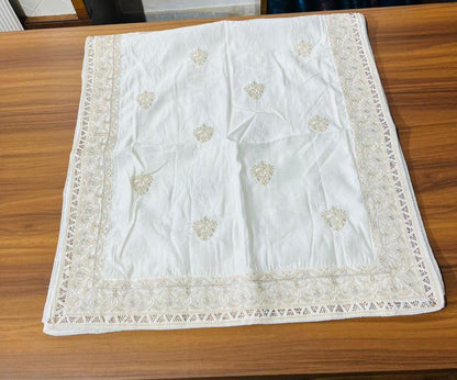 Cream Shawl & Turban Set, Embroidered Indian Wedding stole