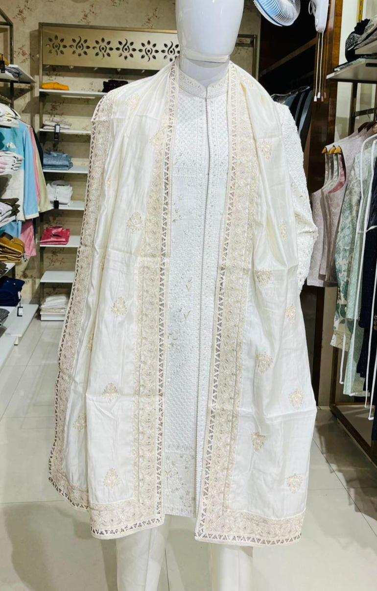 Cream Wedding Turban Shawl, Indian Groom Safa Shawl