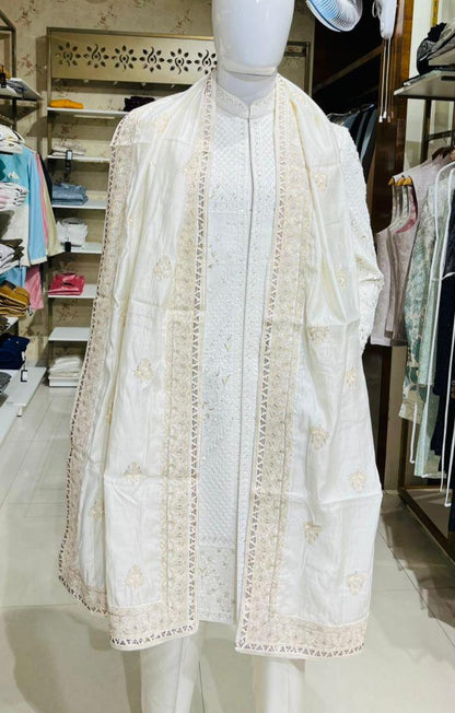 Cream Wedding Turban Shawl, Indian Groom Safa Shawl