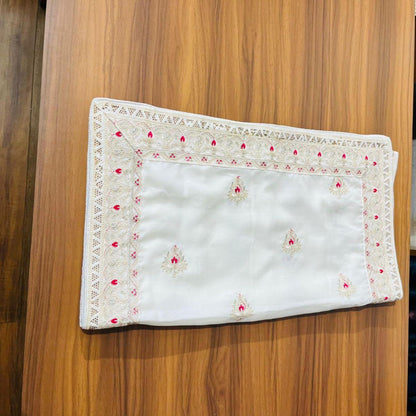 Ivory Indian Wedding Turban Shawl, Pink Booti Embroidery, Art Silk Safa