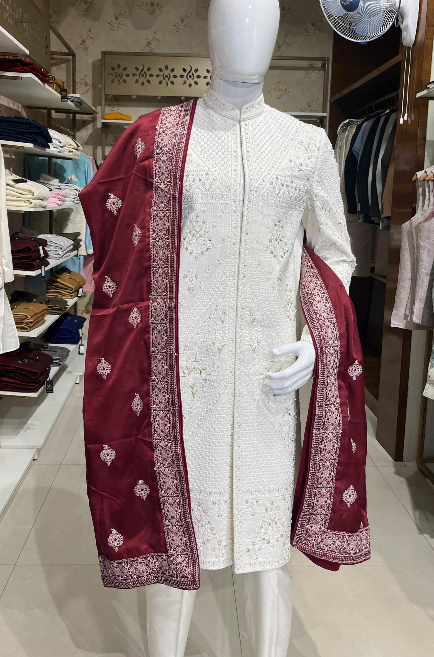Maroon Embroidered Indian Wedding Turban, Sherwani Pagri