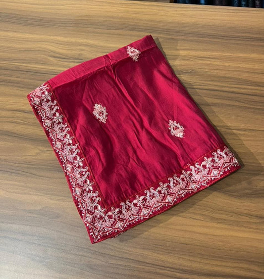 Red Embroidered Groom Shawl and Turban Set