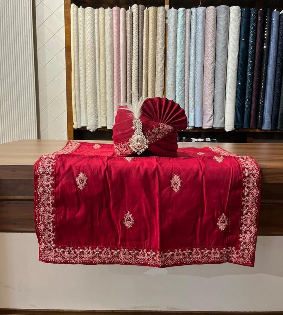 Groom Red Turban Shawl, Wedding Turban, sherwani Pagdi